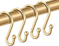 Gold Shower Curtain Rings Hooks Set of 12 - Durable Decorative S Hooks
