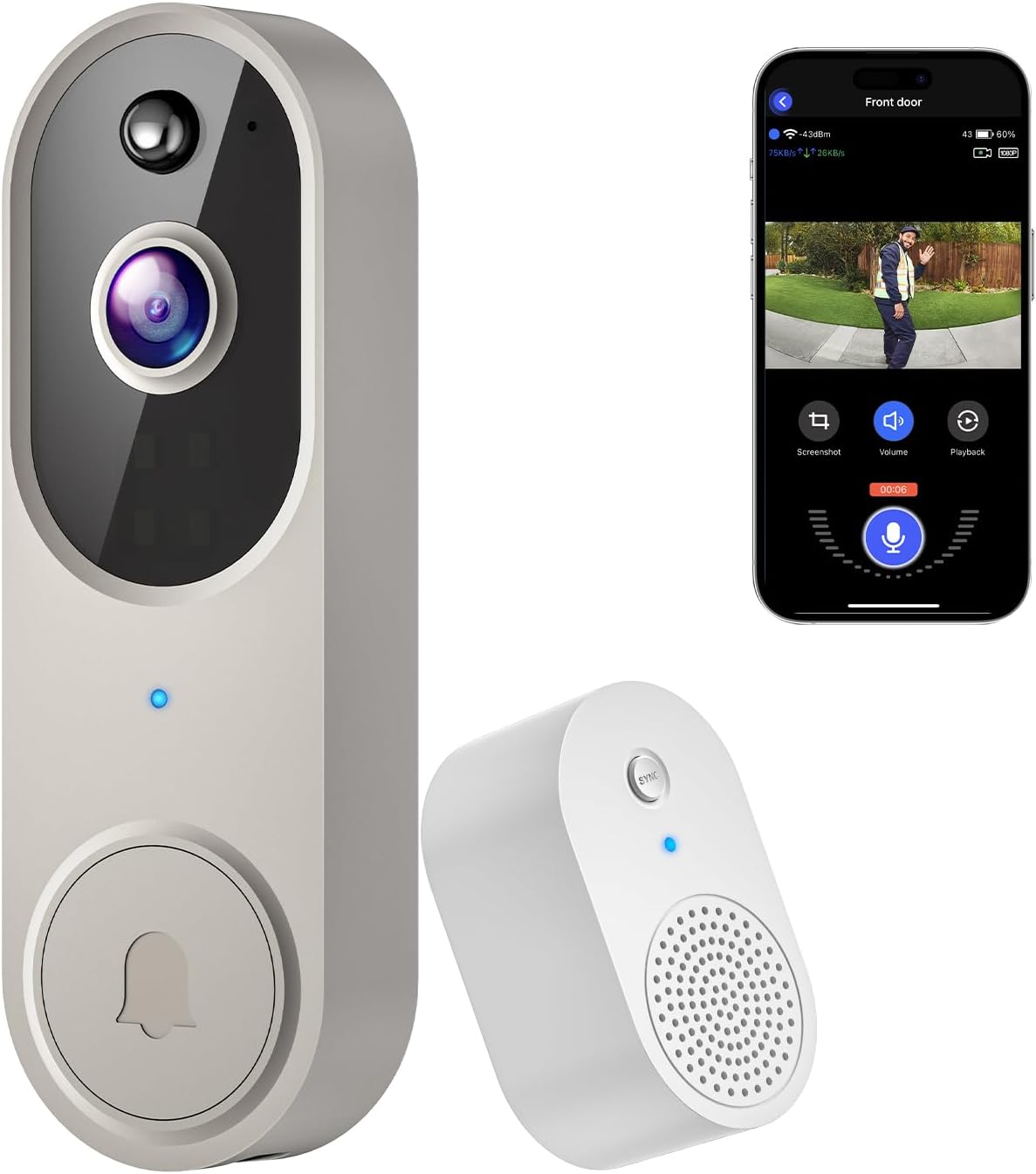 AI Human Detection Wireless Doorbell - Night Vision, Instant Alert