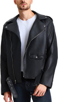 Men's Faux Bomber Leather Jacket for Men - Slim Motorcycle Lapel