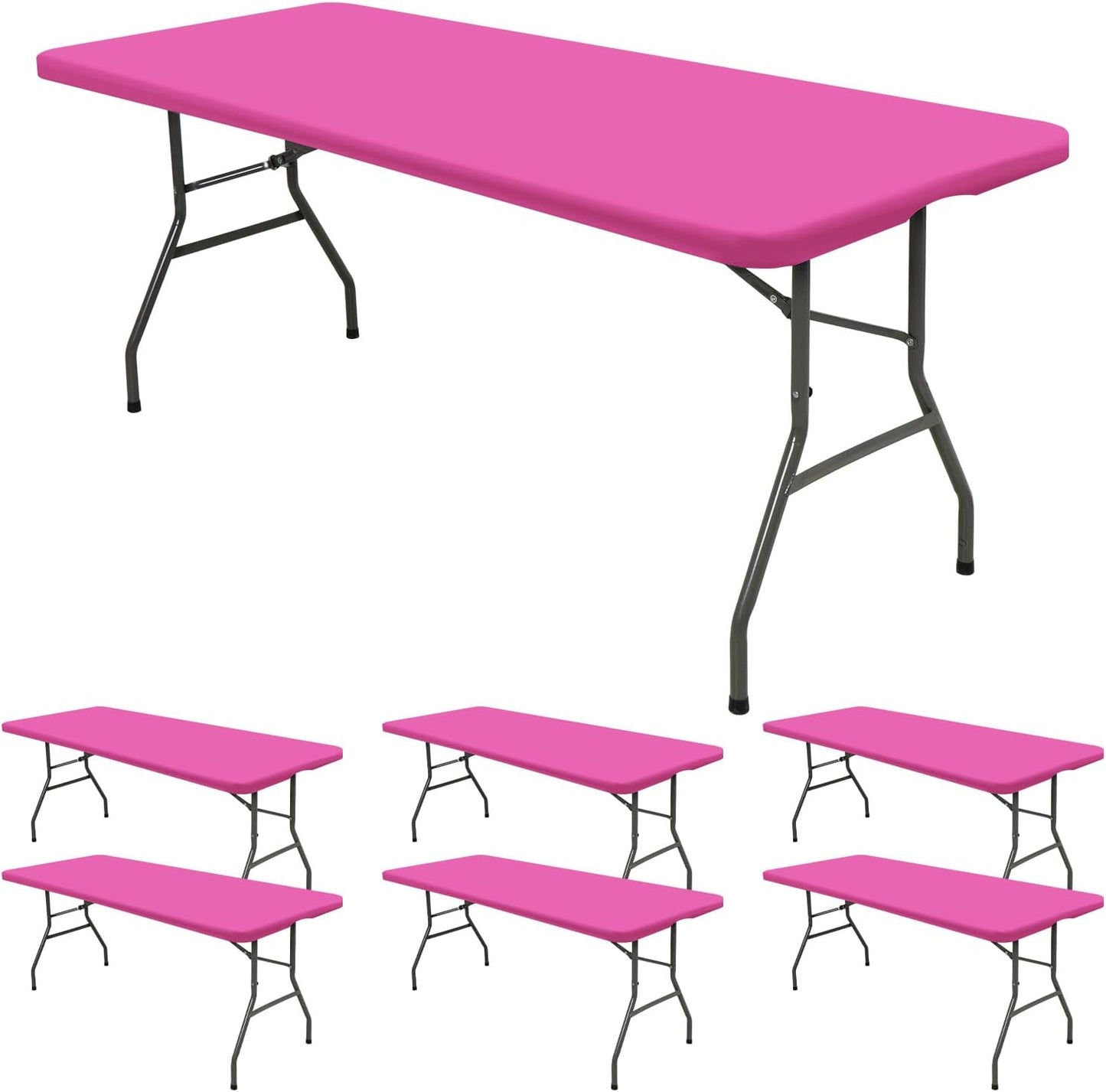 6 Pack Fitted Tablecloth for 8 Foot Rectangle Tables in Hot Pink