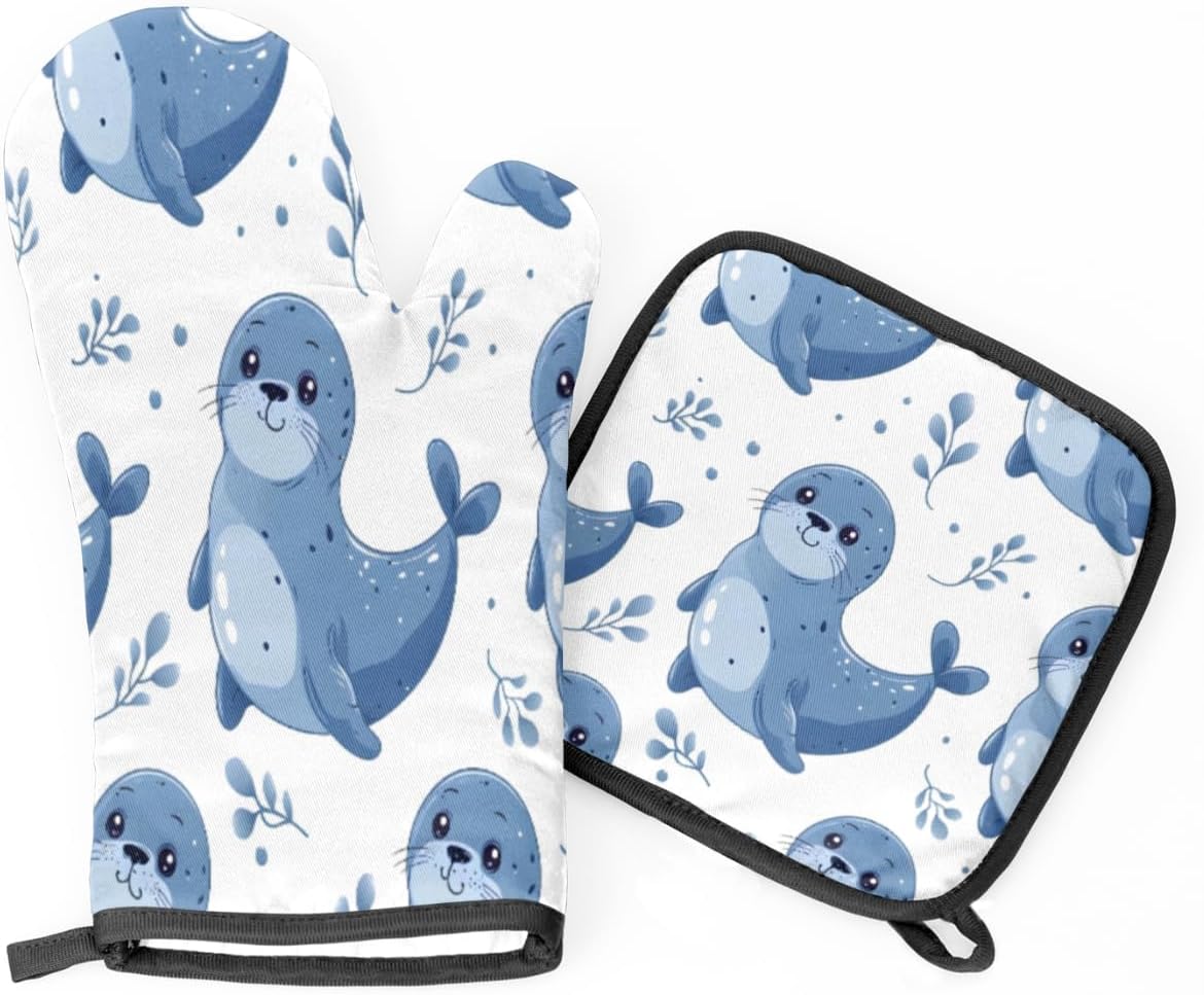 Cute Animal Seals Oven Mitt Set - Heat Resistant Kitchen Accessories