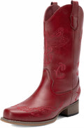DREAM PAIRS Women's Square Toe Cowboy Boots - Comfortable Mid Calf its