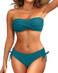 Teal Strapless Bandeau Bikini Set - Twist Front Two Piece Swimsuit