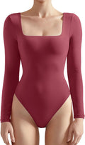 SUUKSESS Women Square Neck Long Sleeve Bodysuit - Double Lined Thong