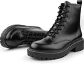 Womens Faux Leather Ankle Booties - 8-Eye Lace-Up Combat
