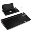 Glass Desk Whiteboard with Calculator and Storage - Compact Desktop