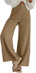 Corduroy Wide Leg High Waisted Pants for Women - Casual Double Button