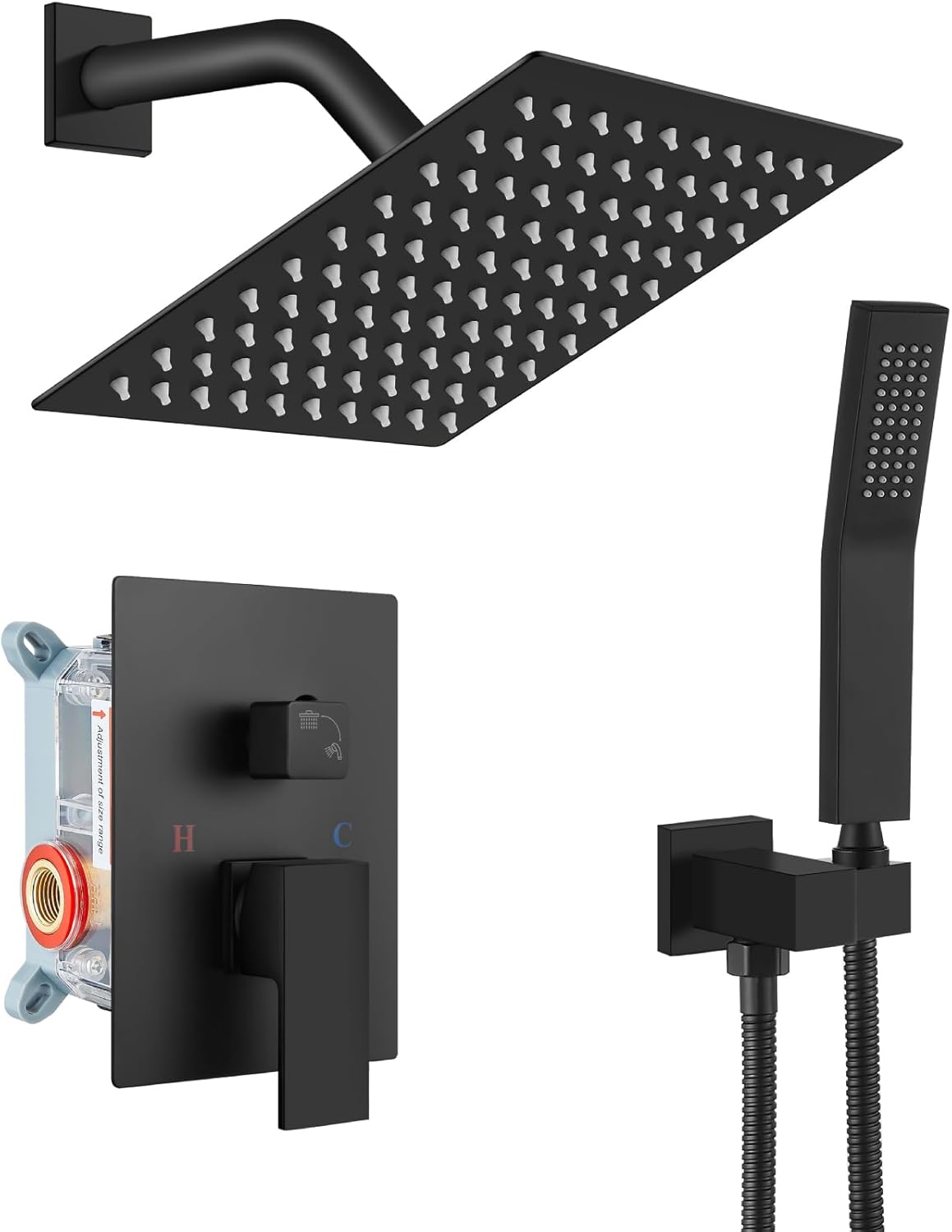 Rainfall Bathroom Shower System with 8 Inch Matte Black Head