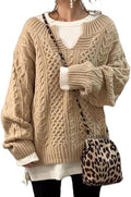 Women's Chunky V Neck Cable Knit Sweater - Cozy Everyday Pullover