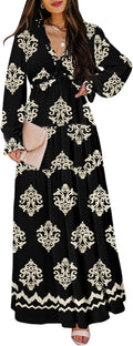 BLENCOT Womens Casual Boho Deep V Neck Long Dress - Flowy Comfort