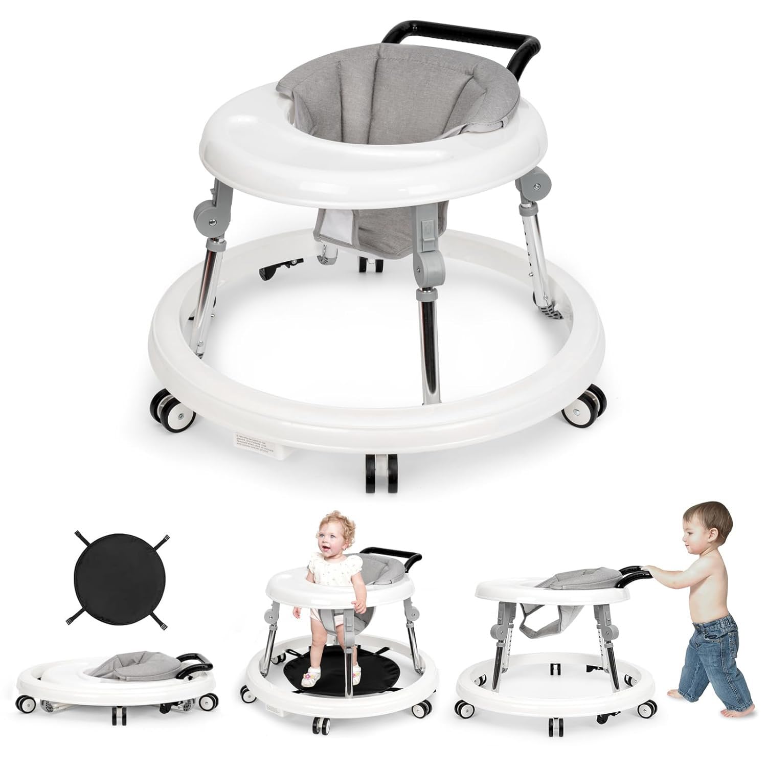Foldable Baby Walker: 9 Heights, Activity Center, Anti-Rollover Wheels