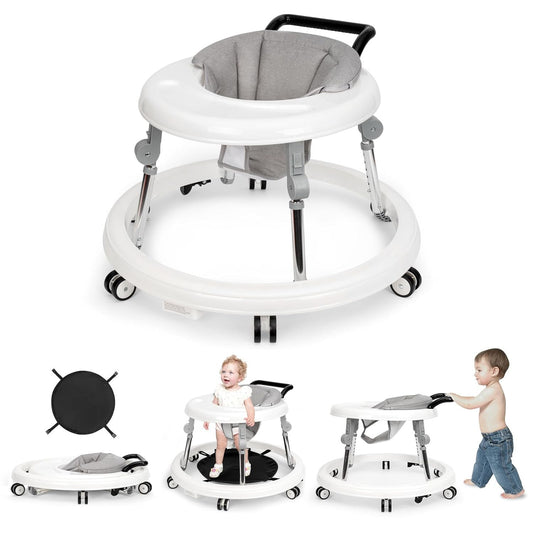 Foldable Baby Walker: 9 Heights, Activity Center, Anti-Rollover Wheels