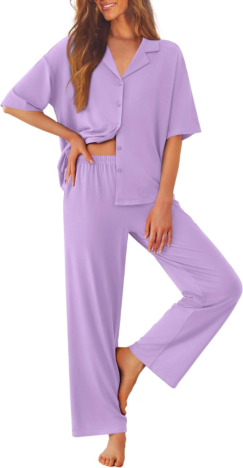 Ekouaer Women Pajamas Set Soft Comfy Button Down Sleepwear