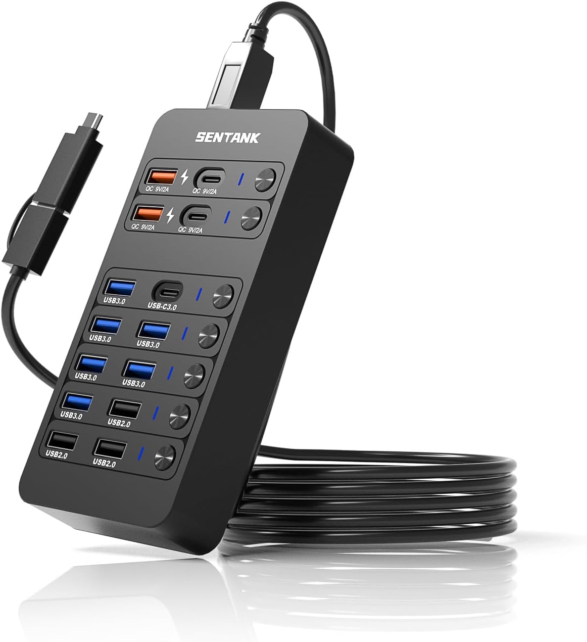 Powered USB Hub with 14 Ports for Fast Charging and Data Transfer
