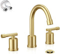 Phiestina Brushed Gold Widespread 8 in Bathroom Faucet - Modern 3-Hole