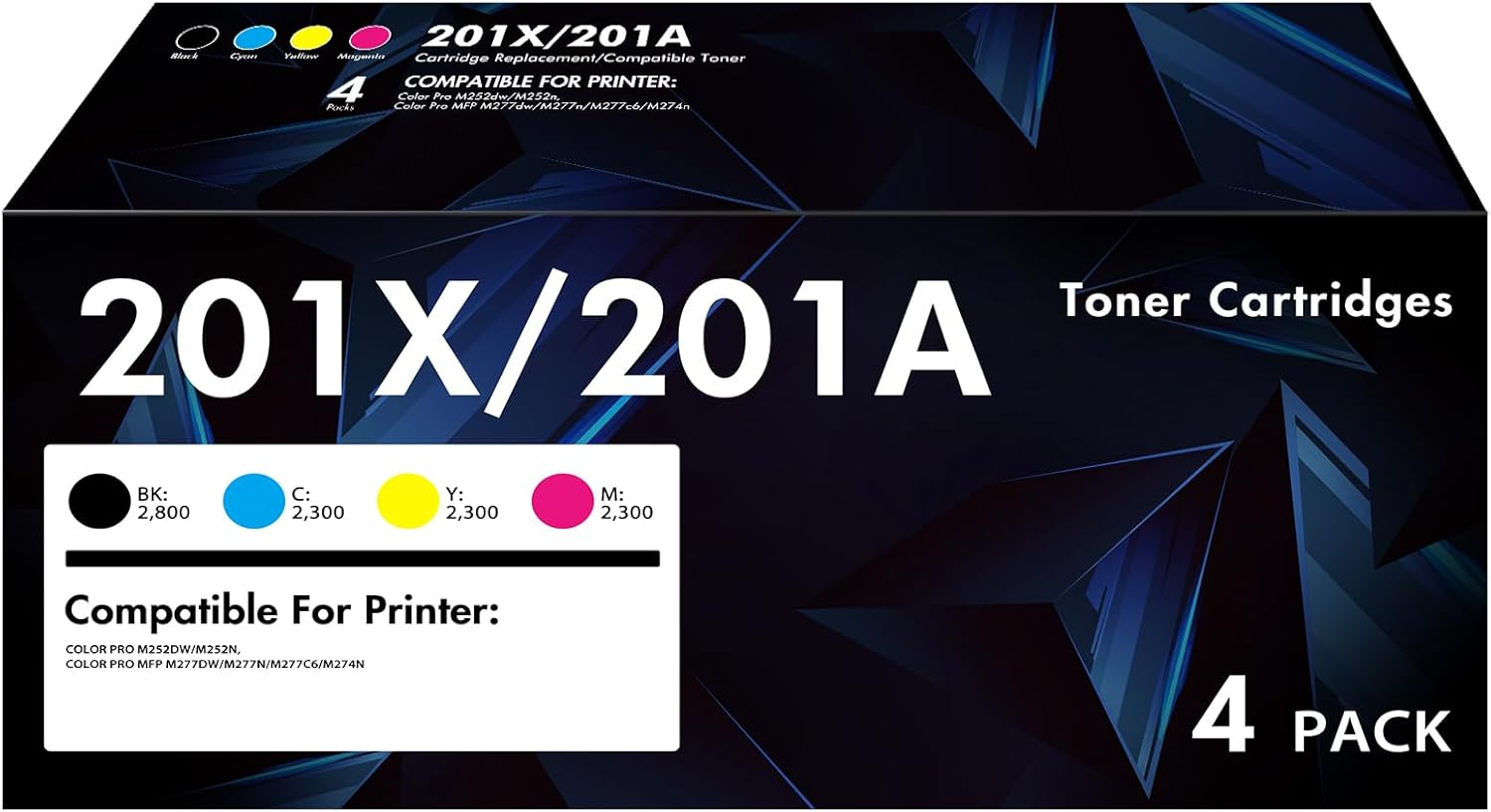 High Yield 201X Toner Cartridge 4 Pack for HP Printers