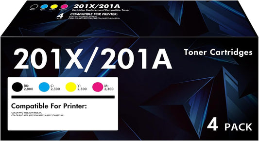 High Yield 201X Toner Cartridge 4 Pack for HP Printers