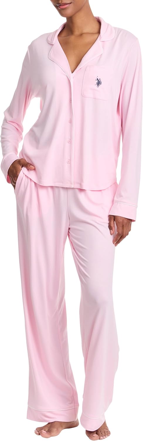 Womens Pajama Set Long Sleeve Button Up Top and Pants for Comfort