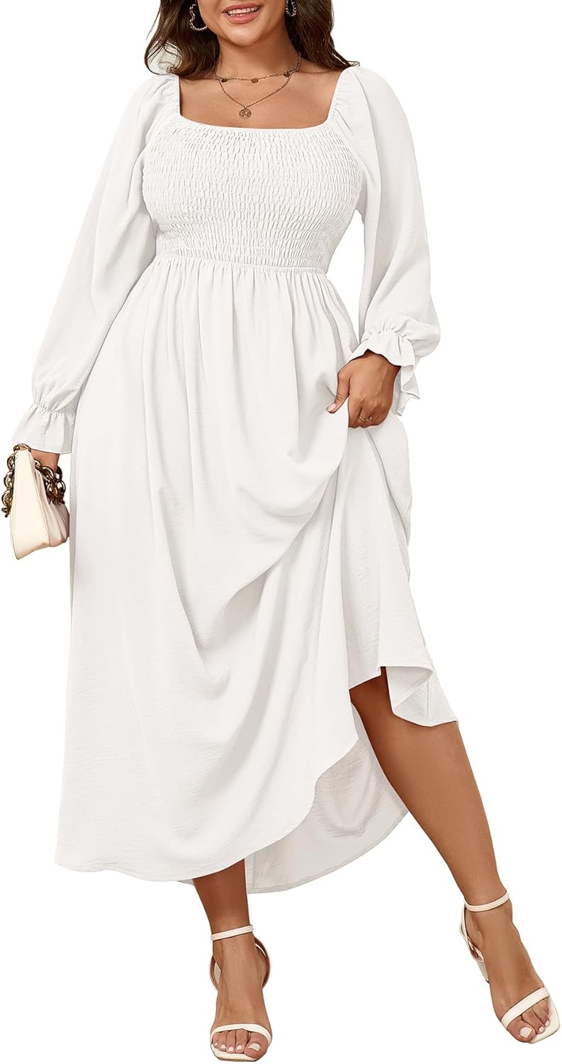 Plus Size Maxi Dress for Women - Long Sleeve Boho Style