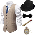Gionforsy 1920s Mens Gatsby Gangster Vest Fedora Hat Set - Classic