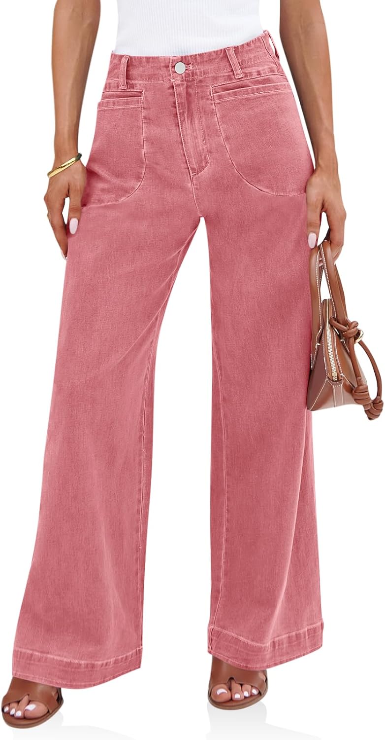 Cicy Bell Womens Wide Leg Jeans High Waisted Stretchy Casual Pants