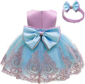 Baby Girls Lace Embroidery Pageant Dress with Detachable Bow - 0-6T