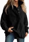 Womens Oversized Snap Stand Collar Sweatshirt - Cozy Fall Pullover