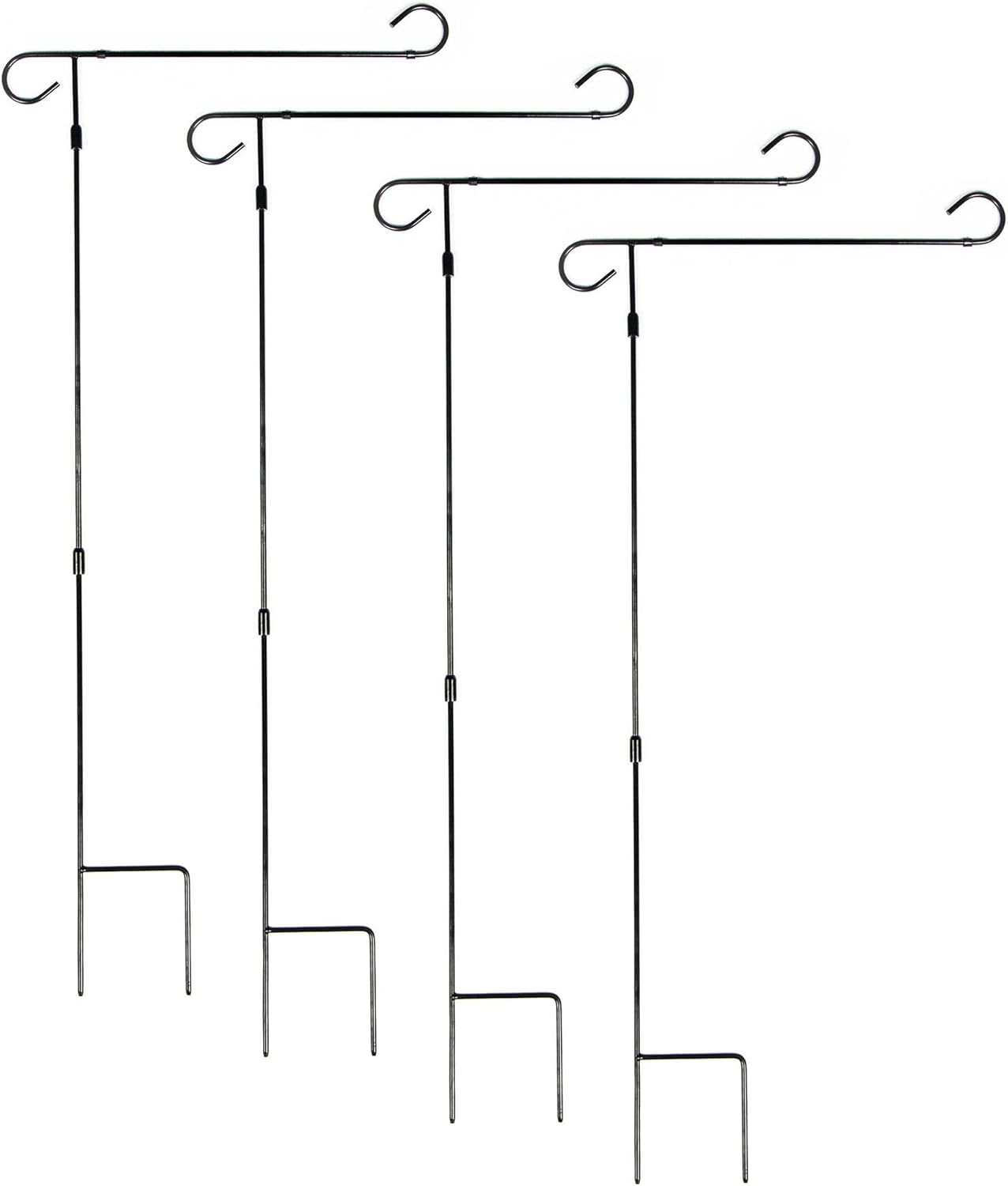 Garden Flag Stand Holder Set of 4 - Durable Black Iron Design