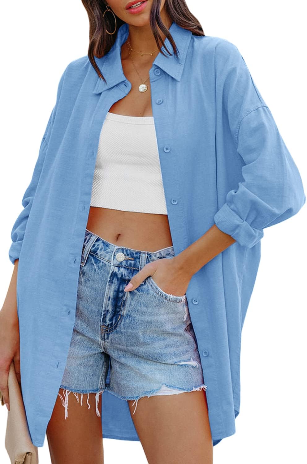 FSHAOES Womens Oversized Button Down Shirts for Casual Style