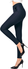 Navy Blue Ginasy Dress Pants for Women - Stretch Pull On Slim Fit