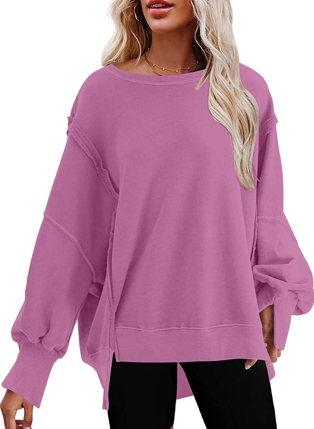 SHEWIN Womens Oversized Reverse Seam Sweatshirt for Casual Style