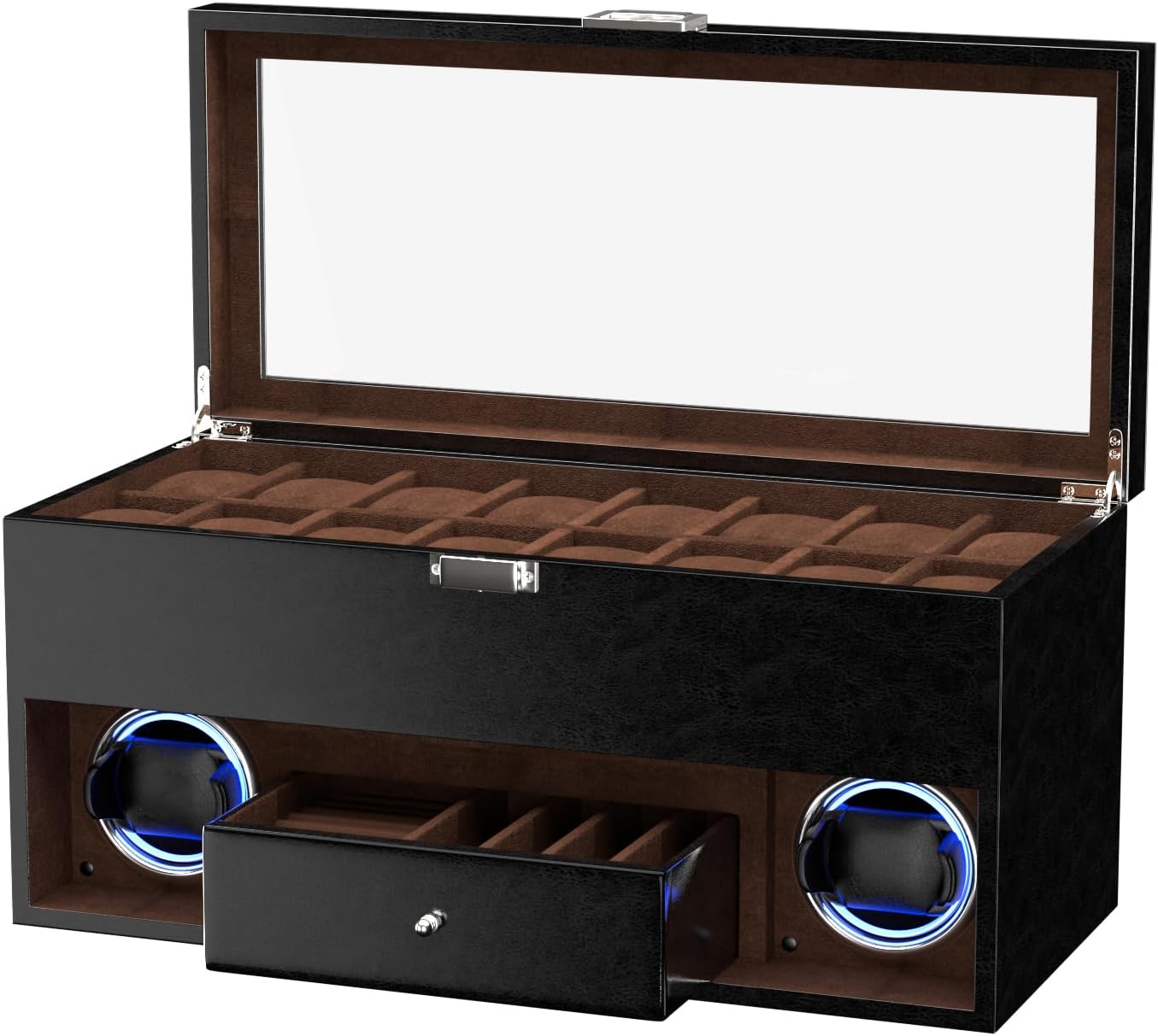 Premium 16-Slot Watch Case with Winding & LED