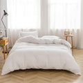 Full Washed Cotton Duvet Cover Set - White, Soft Breathable Comfort
