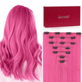 Straight Clip in Hair Extensions Real Human Hair 7Pcs 12in Pink