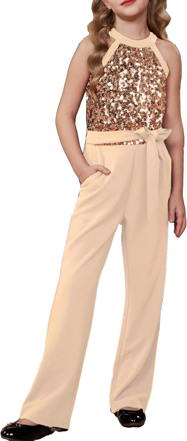 Trendy Girls Jumpsuit with Sequin Design for Parties and Events