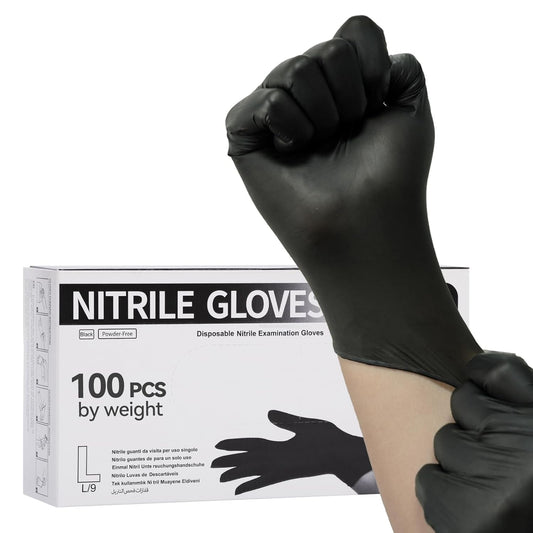 100 Large Black Nitrile Gloves - Latex-Free, Food-Safe