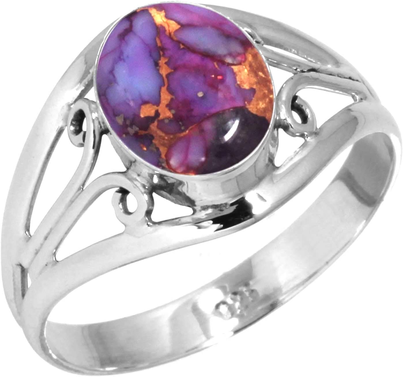 Garnet Lapis Moonstone Crystal Oval Handmade Ring in Silver
