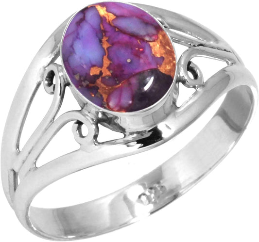Garnet Lapis Moonstone Crystal Oval Handmade Ring in Silver