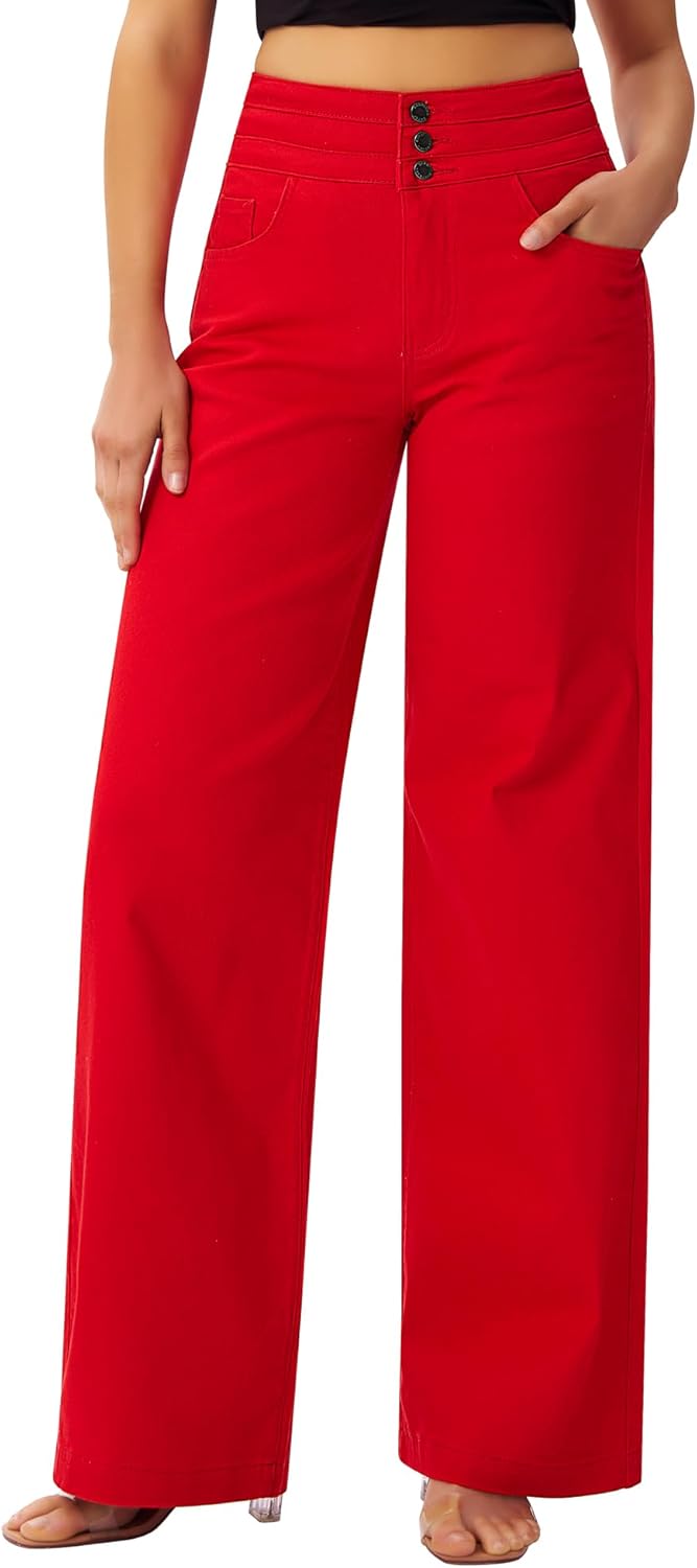 Wide Leg Jeans for Women - Casual High Waisted Stretch Denim