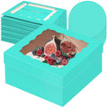 qiqee 12x12x6 Cake Box with Window and 12in Round Boards - Mint Blue