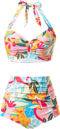 Women High Waisted Halter Bikini Set - Vintage Tummy Control
