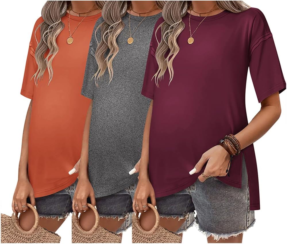 Ekouaer Maternity Shirts 3 Packs for Comfortable Pregnancy Wear