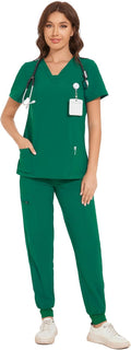 COZYFIT Scrubs for Women V-Neck Top & Cargo Pants Set (Style BY8M)
