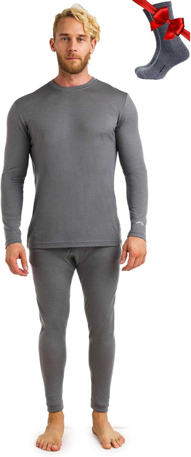Merino Wool Base Layer Mens Set - Heavyweight, Midweight, Lite