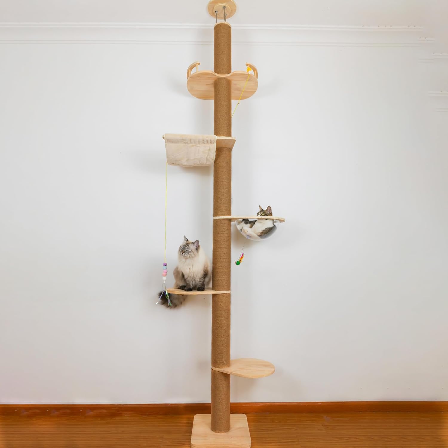 Adjustable Floor to Ceiling Cat Tree with 5 Tiers and Scratching Posts