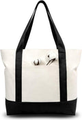 Canvas Tote Bag 6-Pack with Zipper and External Pocket - Durable Daily