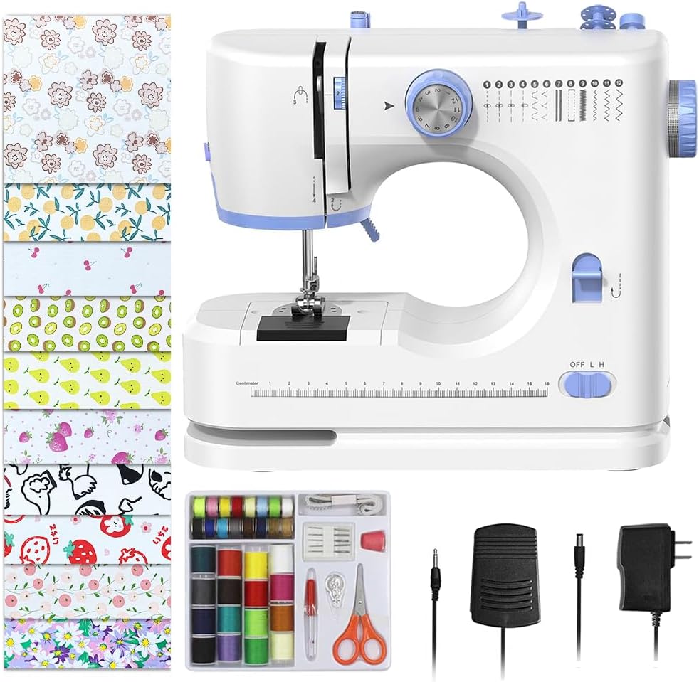 Portable Sewing Machine for Beginners with 20Pcs Fabric Kit