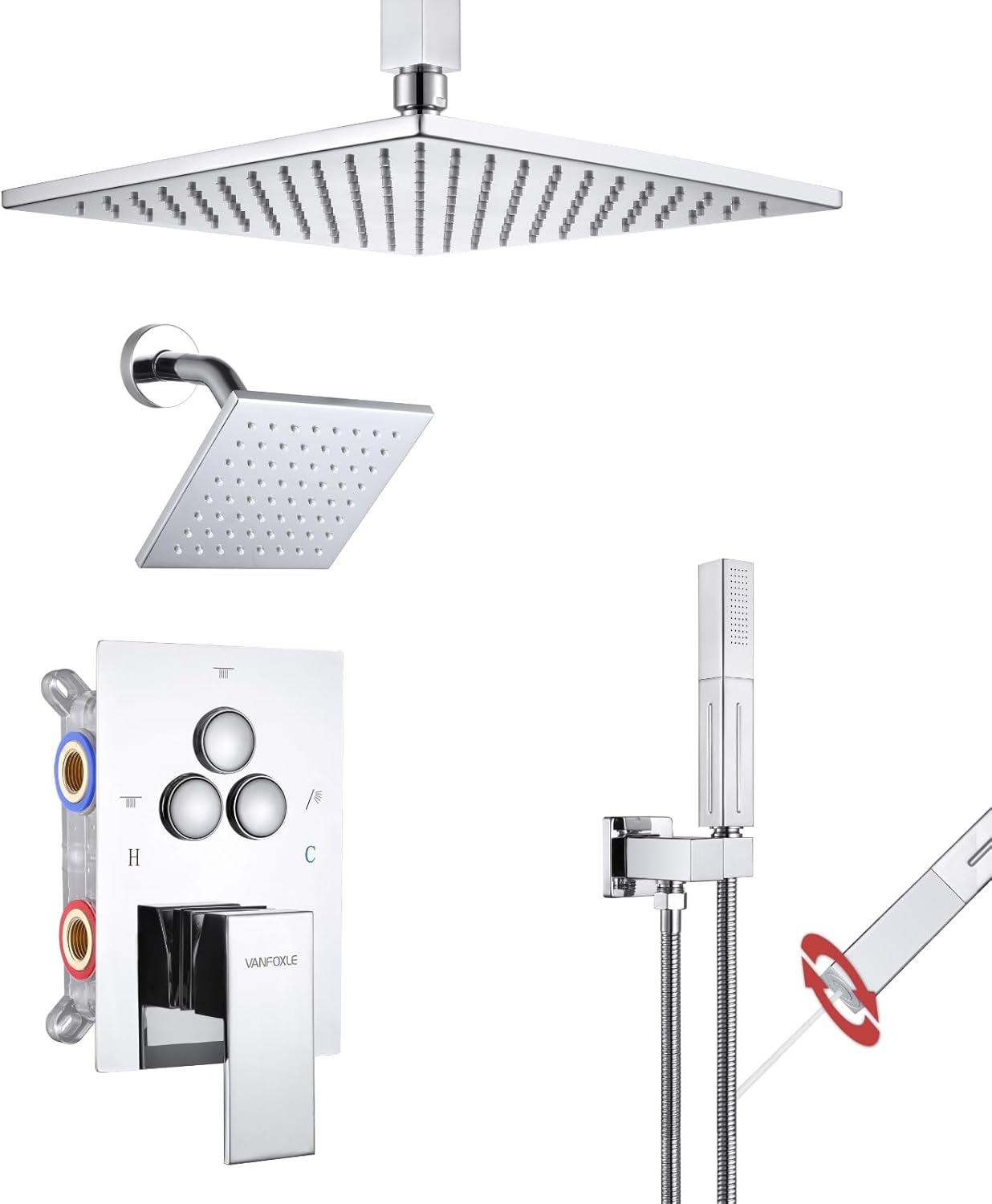 VANFOXLE Shower Faucet Set with Push Button Diverter System