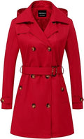 Women's Hooded Double-Breasted Trench Coat - Detachable Hood & Belt