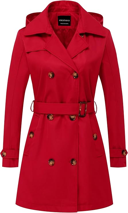CREATMO US Women's Trench Coat Double-Breasted Classic Style
